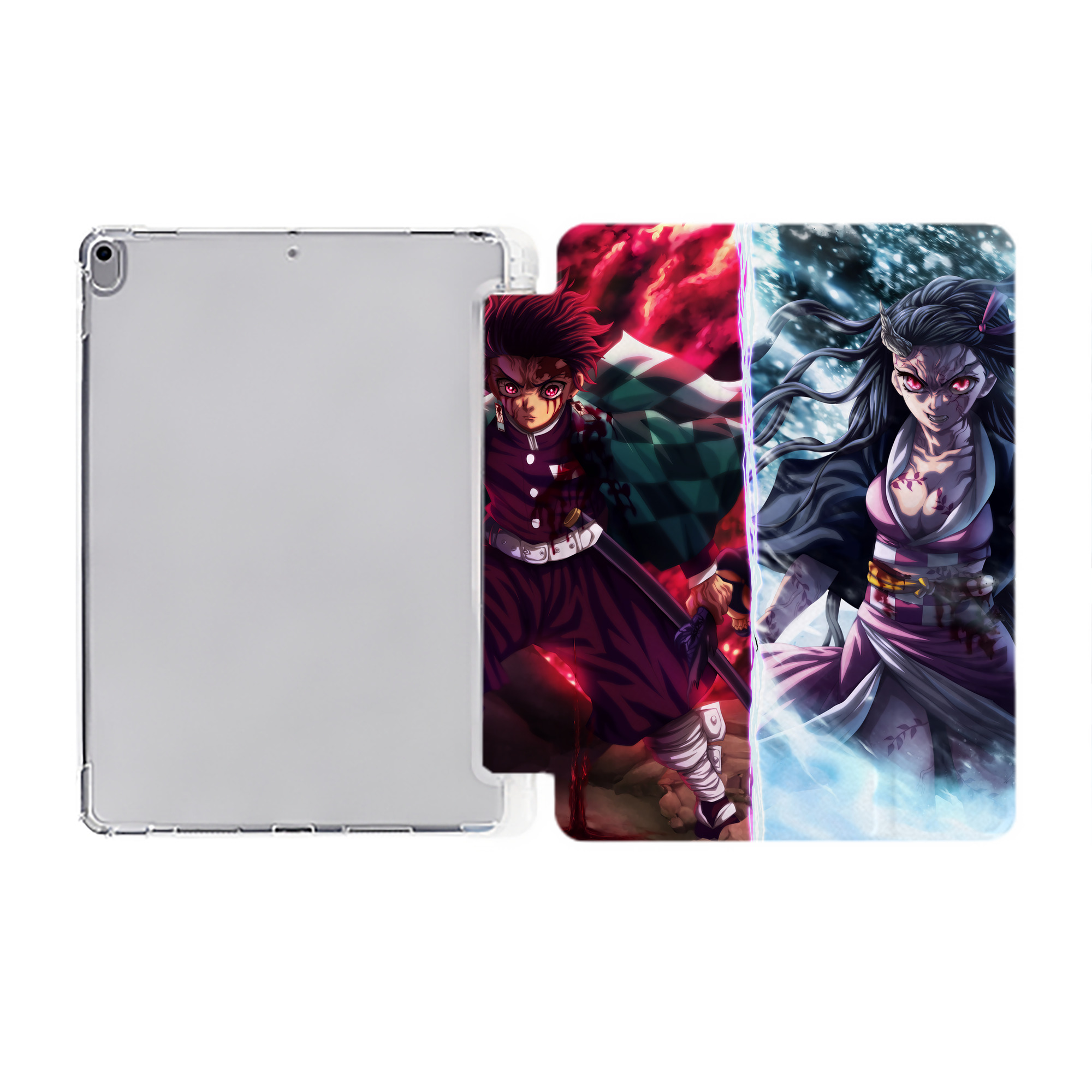 （画像用） 鬼滅の刃（きめつのやいば）竈門 炭治郎／かまど たんじろう Kamado Tanjirou IPad ケース ペン収納付き 三つ折りスタンド PUレザー×シリコン 対応機種9.5/10.5/10.9インチ